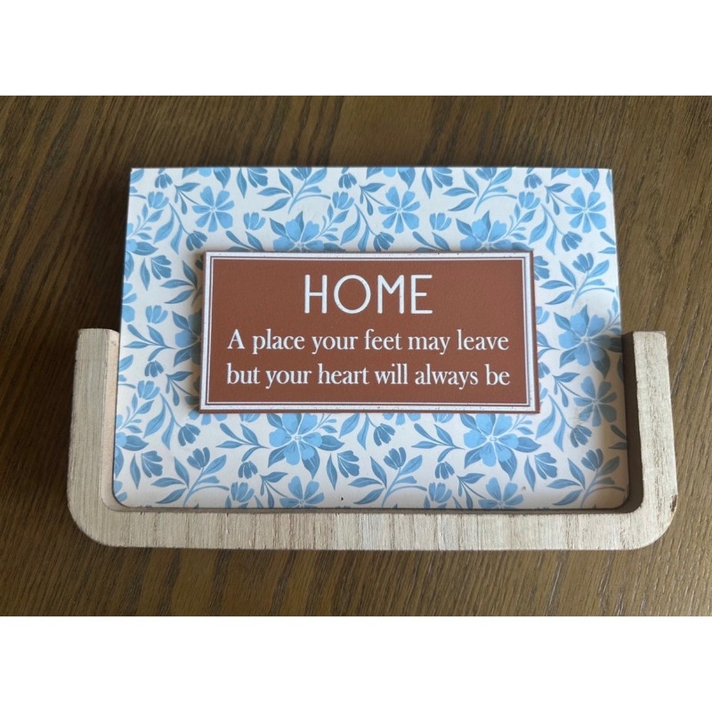 True Living Home Floral Wooden Block Sign Blue White Brown Rustic Decor